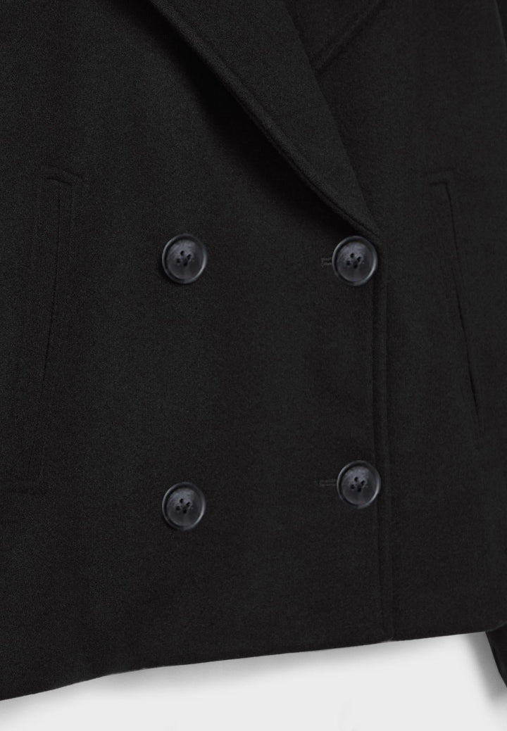 Cropped Double-Breasted Jacket with Notched Lapels and Long Sleeves
