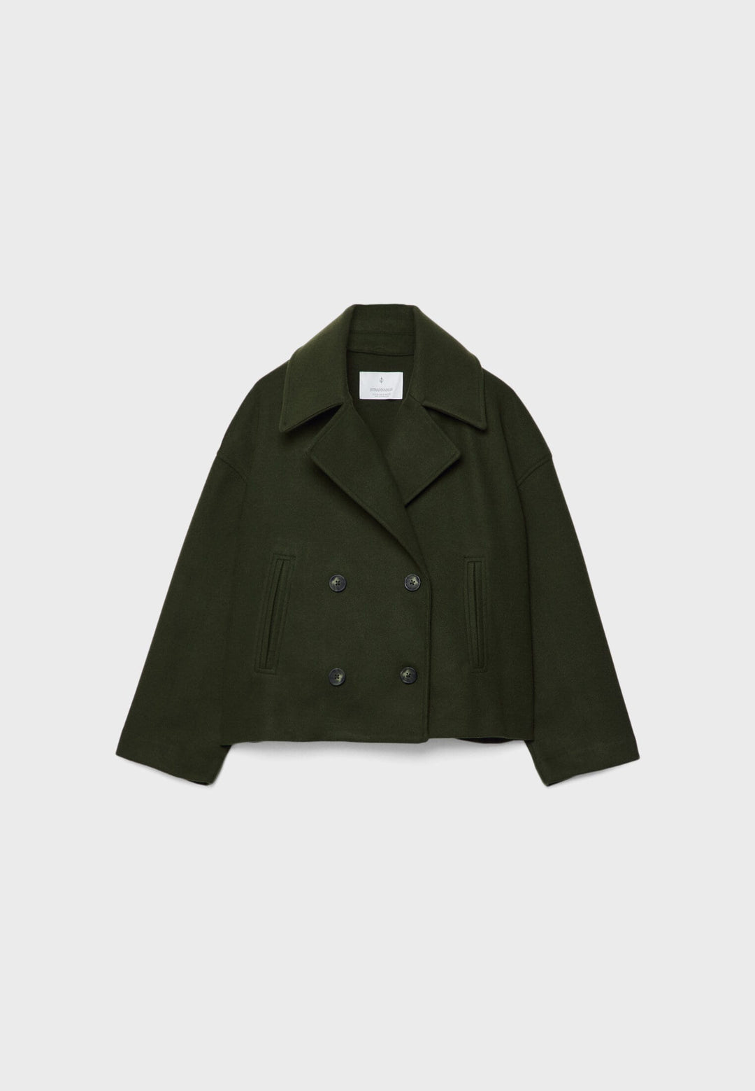 Cropped Double-Breasted Jacket with Notched Lapels and Long Sleeves