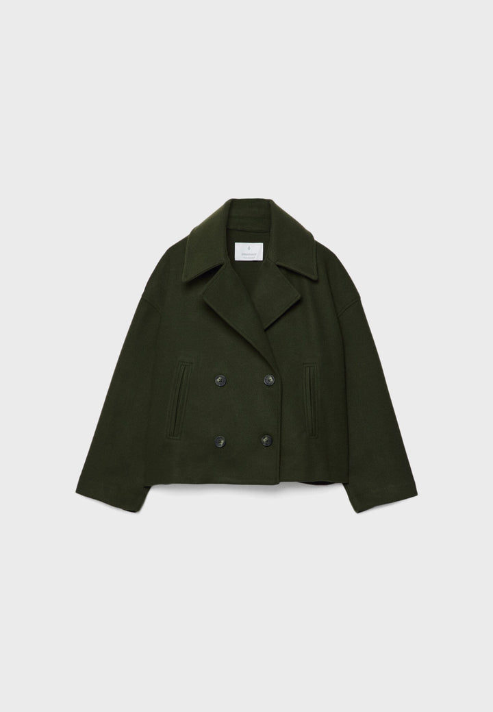 Cropped Double-Breasted Jacket with Notched Lapels and Long Sleeves