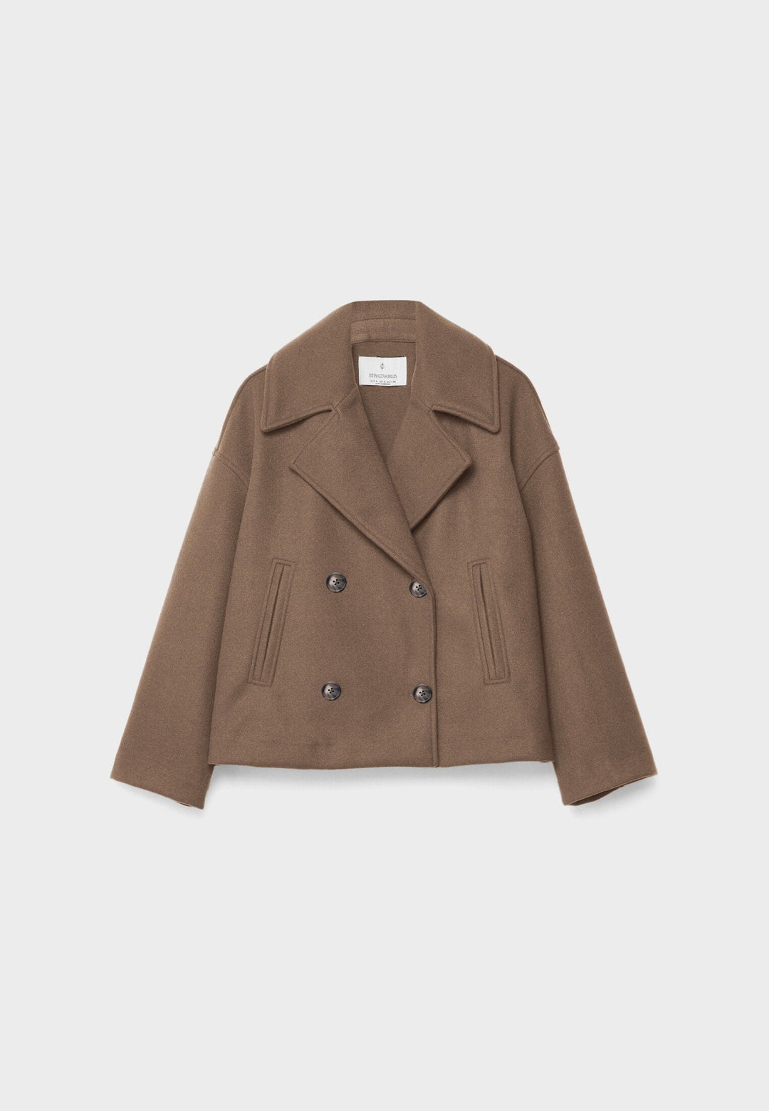 Cropped Double-Breasted Jacket with Notched Lapels and Long Sleeves