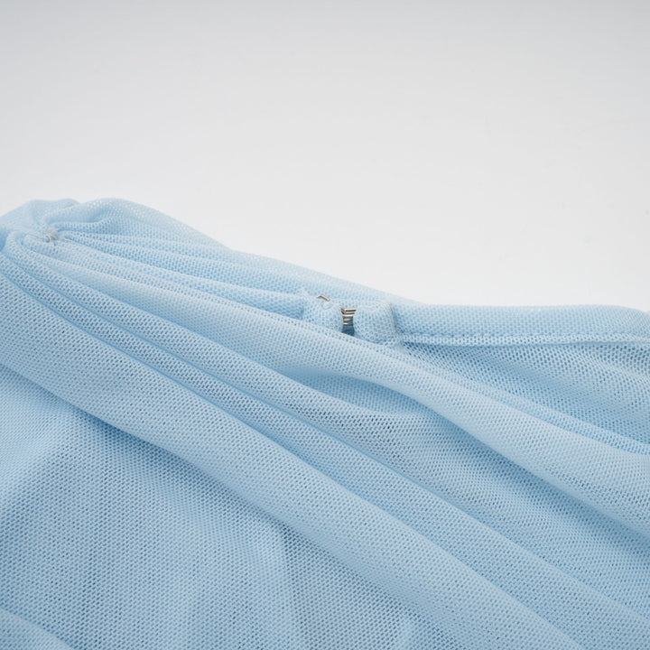 Draped Maxi Dress with High Neckline and Ruched Skirt