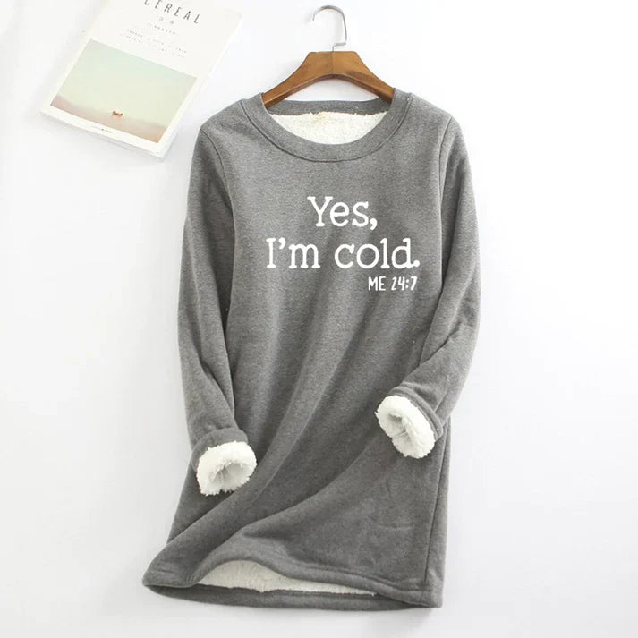 Fleece Lined Sweatshirt with Crew Neckline and Graphic Text Print