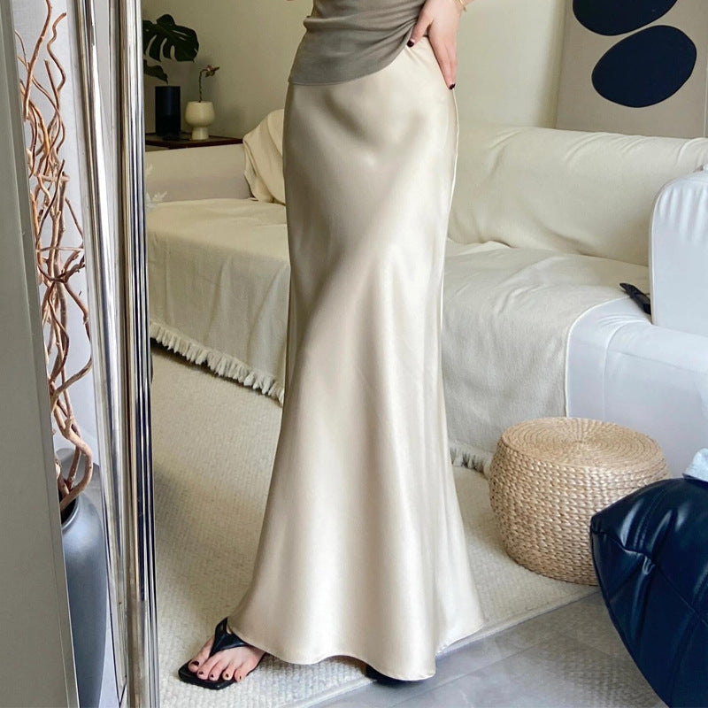 Bias-Cut Maxi Skirt with High-Rise Waist and Straight Hem