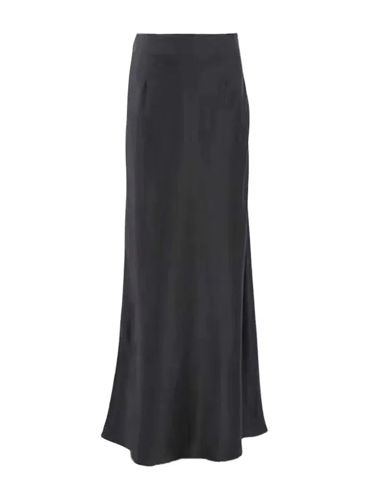 Bias-Cut Maxi Skirt with High-Rise Waist and Straight Hem