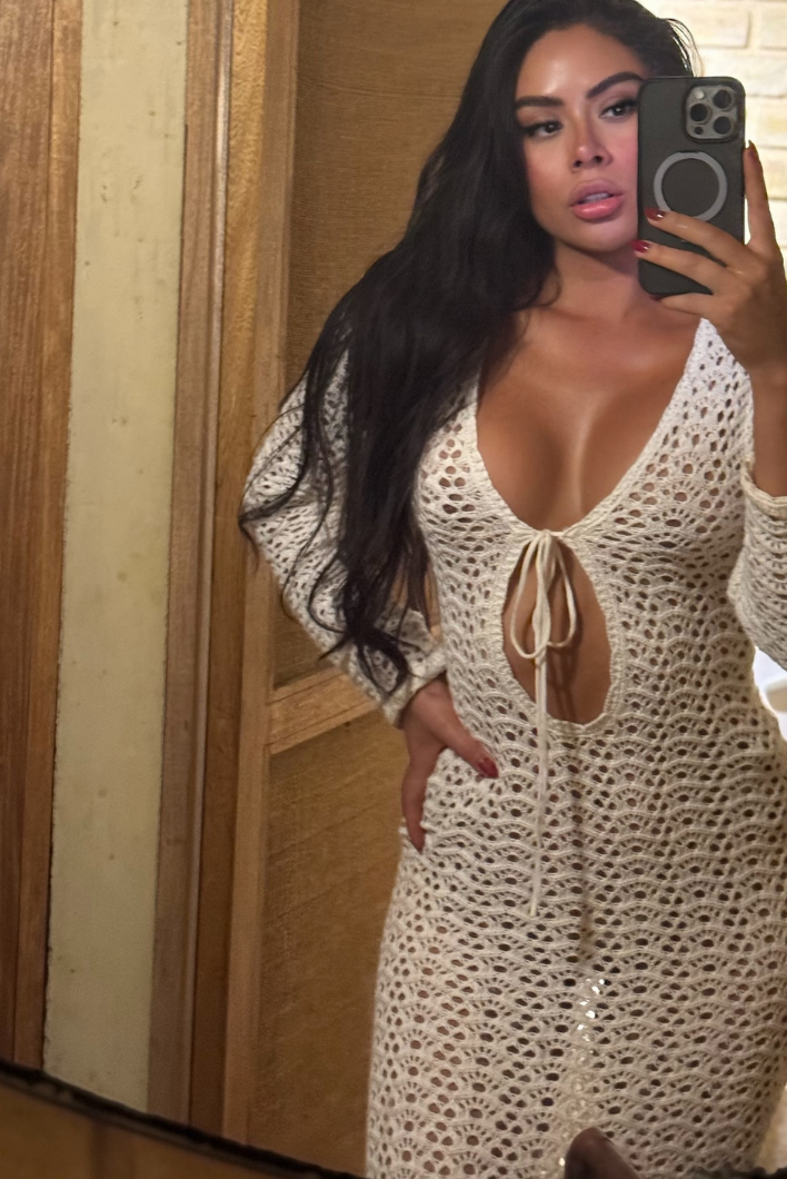 Crochet Maxi Dress with Tie Front and Long Sleeves