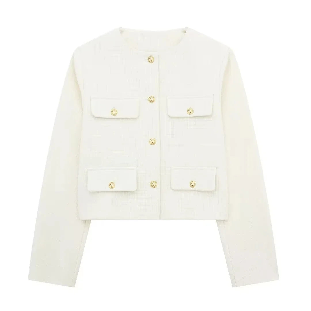 Cropped Collarless Jacket