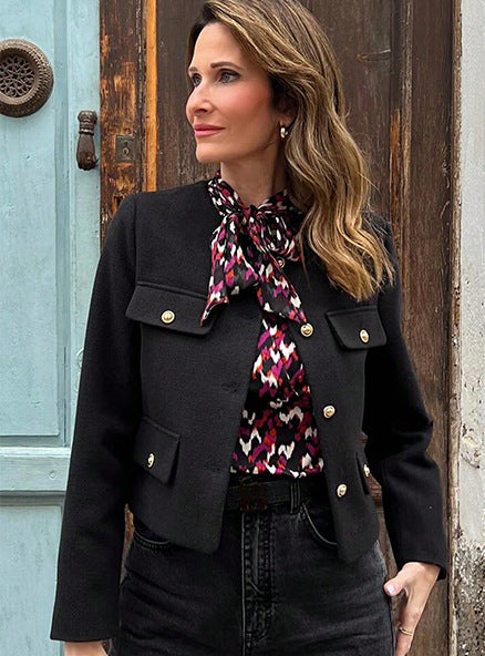 Cropped Collarless Jacket