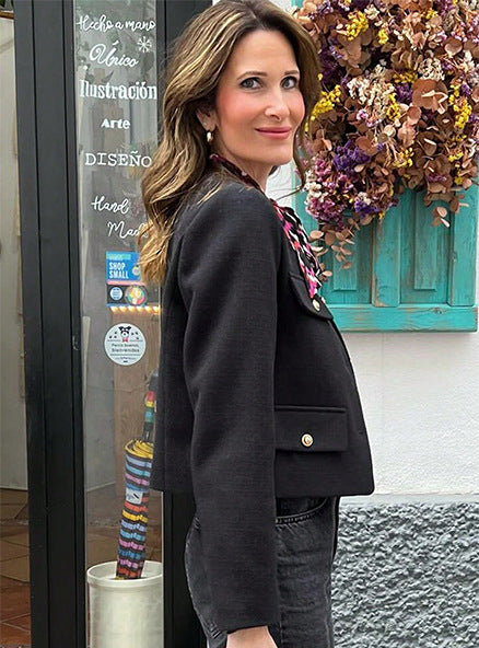 Cropped Collarless Jacket
