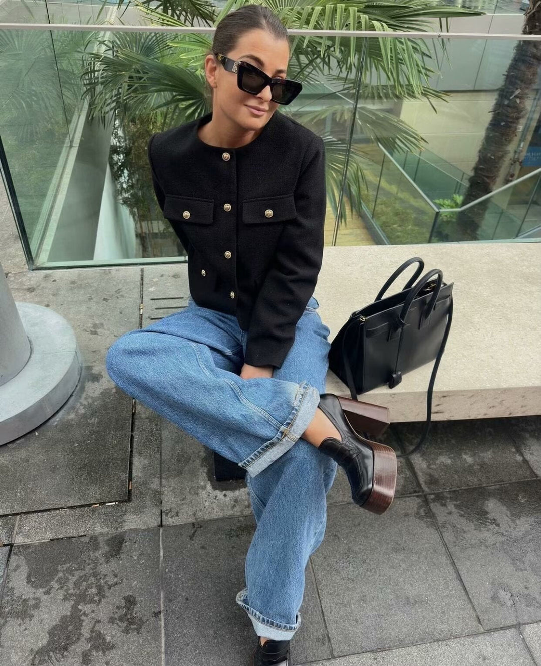 Cropped Collarless Jacket