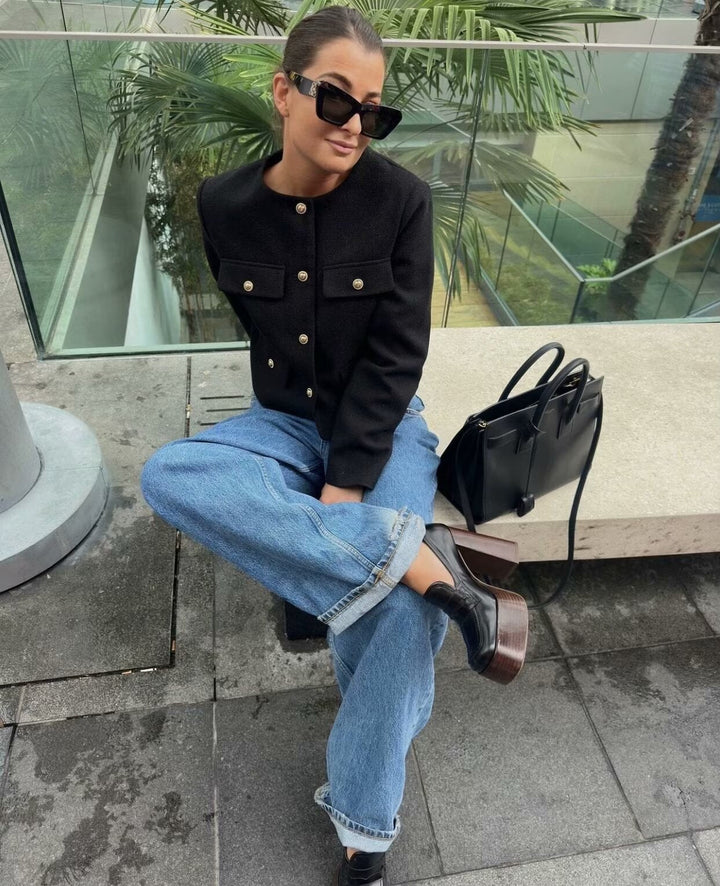 Cropped Collarless Jacket