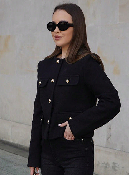 Cropped Collarless Jacket