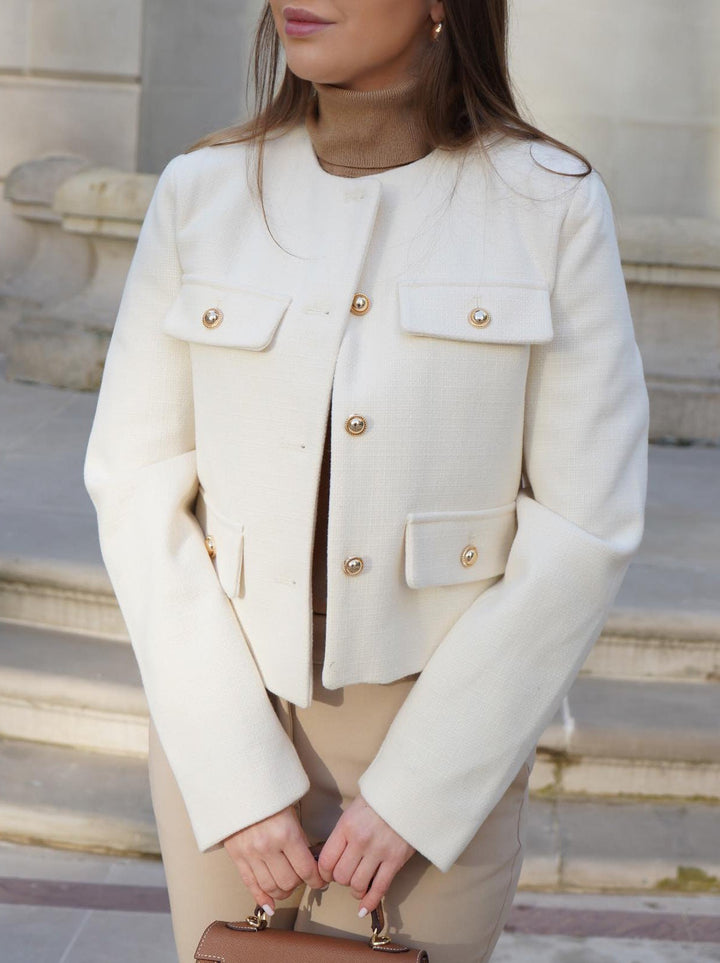 Cropped Collarless Jacket