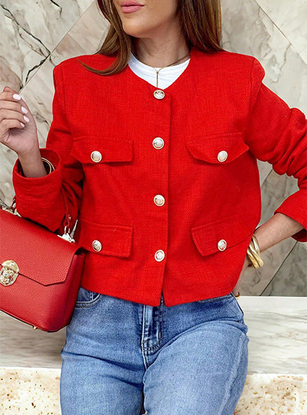 Cropped Collarless Jacket