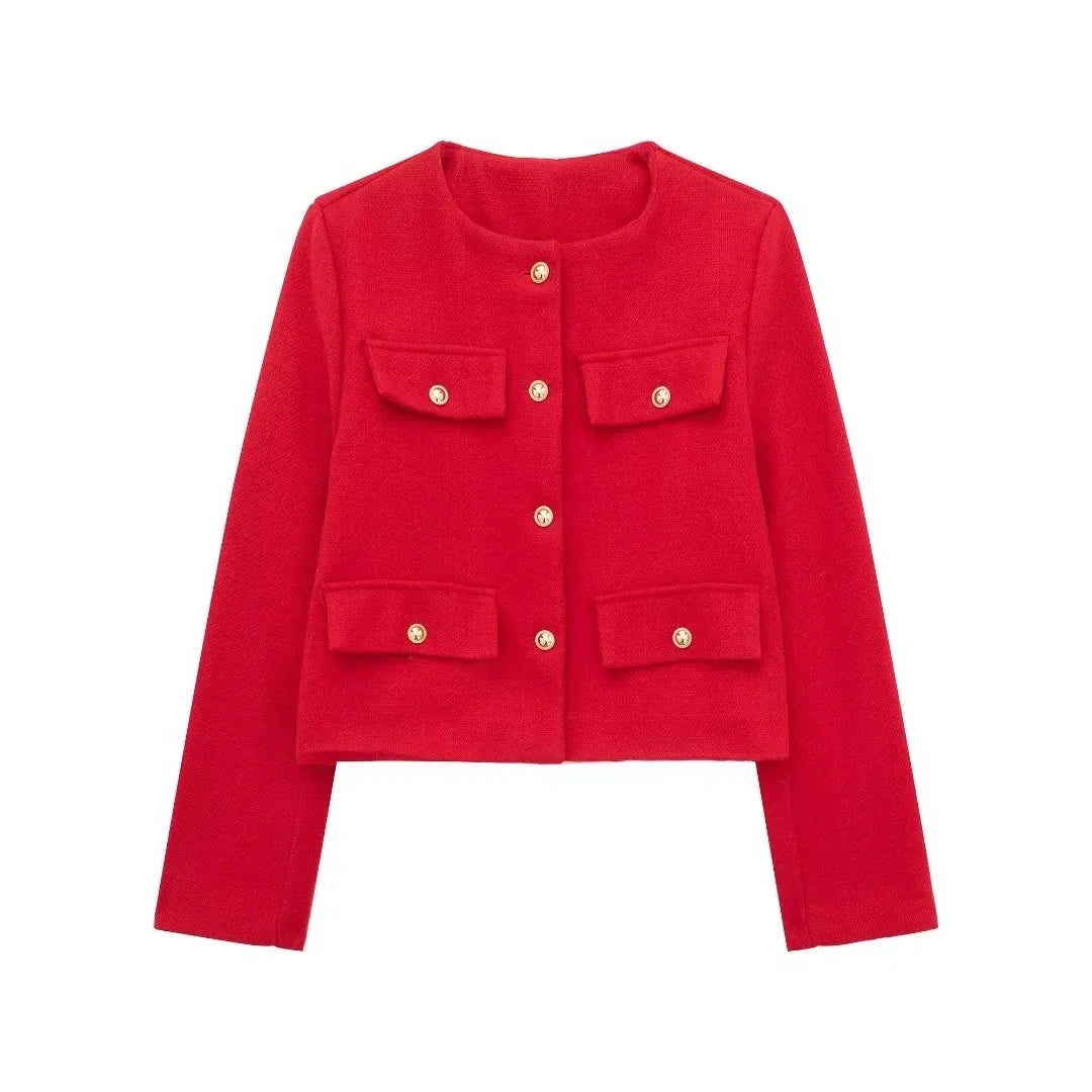 Cropped Collarless Jacket