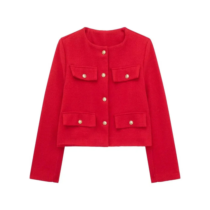 Cropped Collarless Jacket
