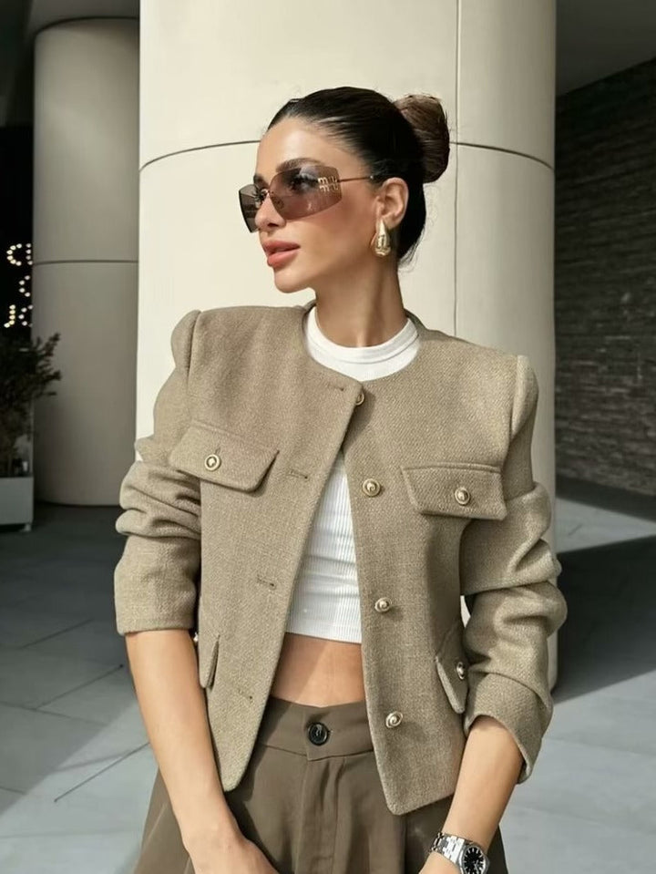 Cropped Collarless Jacket