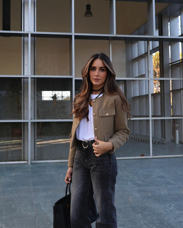 Cropped Collarless Jacket