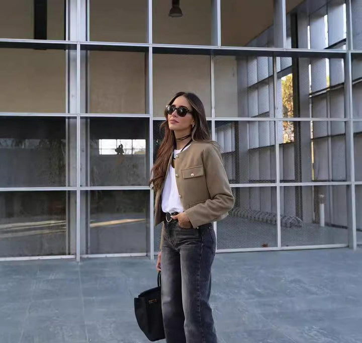 Cropped Collarless Jacket