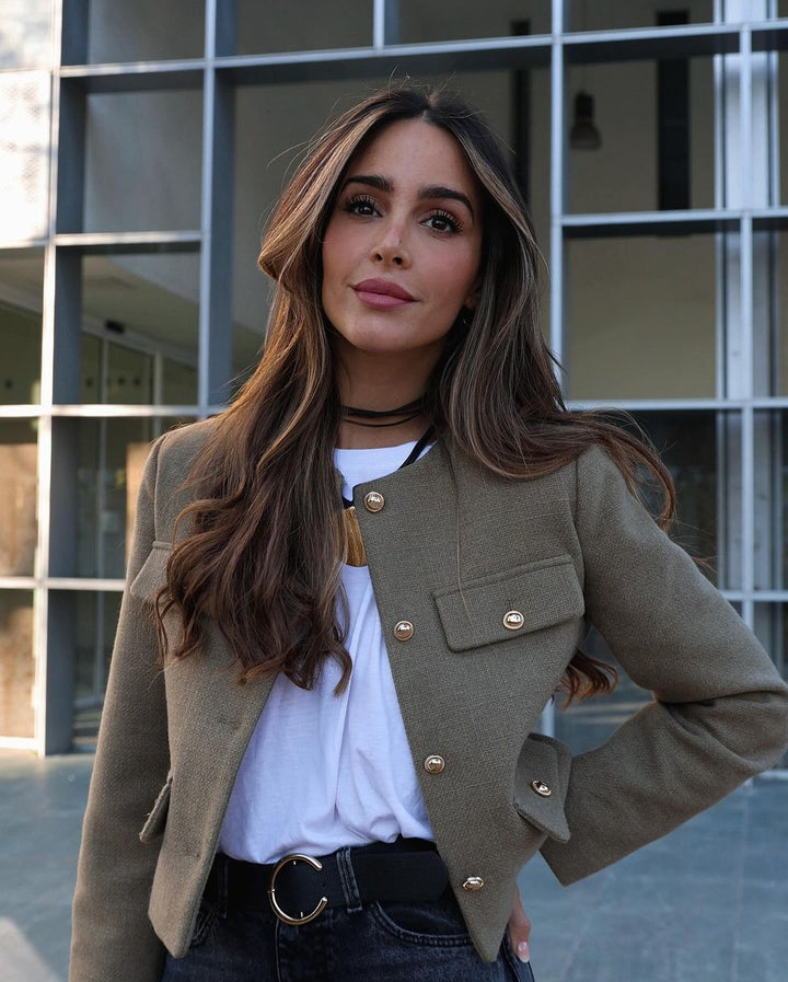 Cropped Collarless Jacket