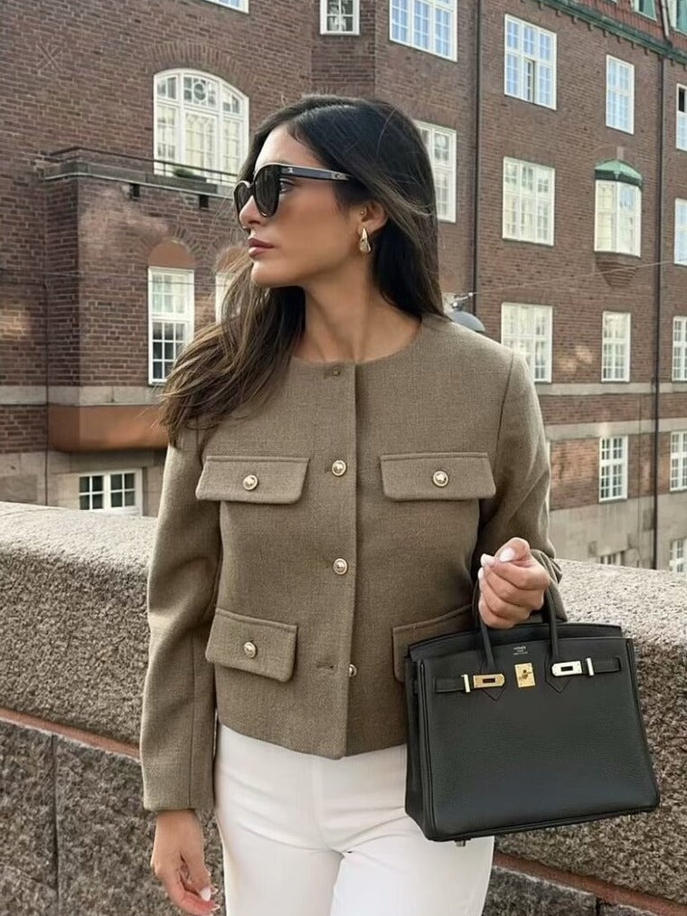Cropped Collarless Jacket