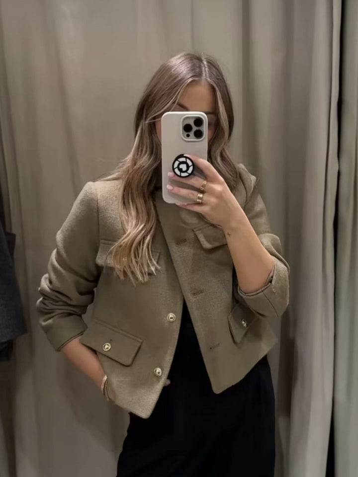 Cropped Collarless Jacket