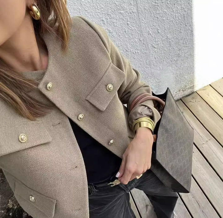 Cropped Collarless Jacket