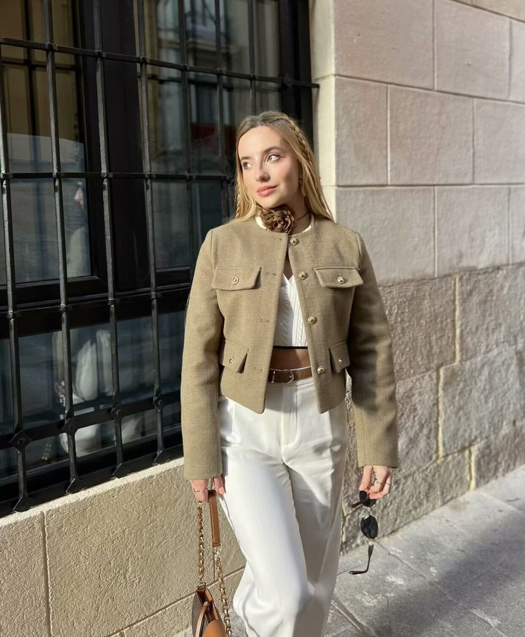 Cropped Collarless Jacket