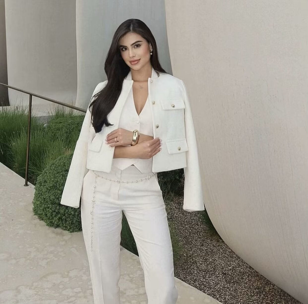 Cropped Collarless Jacket