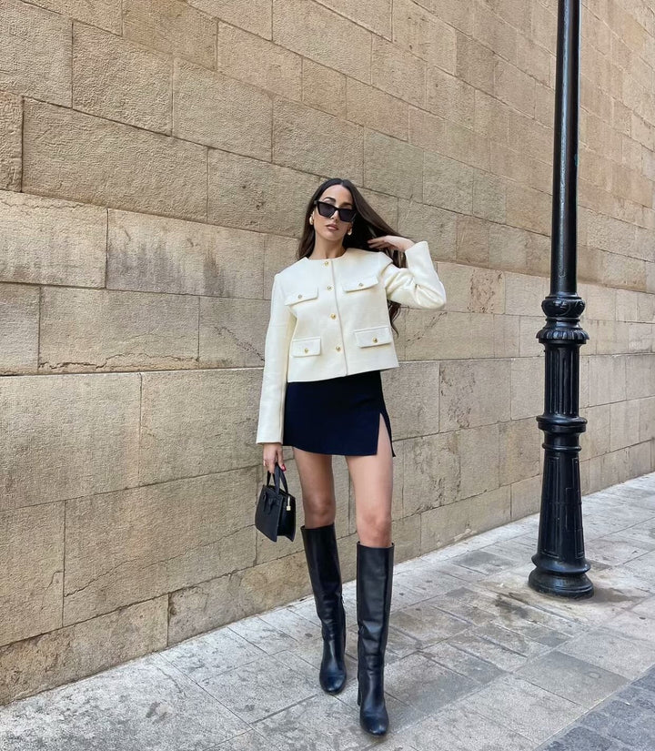 Cropped Collarless Jacket