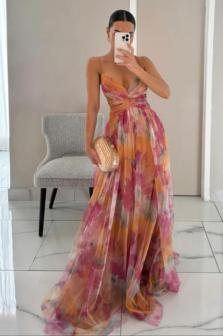 Pleated Maxi Dress with Spaghetti Straps