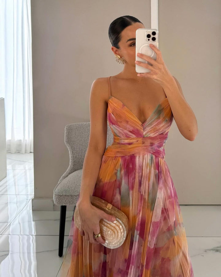 Pleated Maxi Dress with Spaghetti Straps