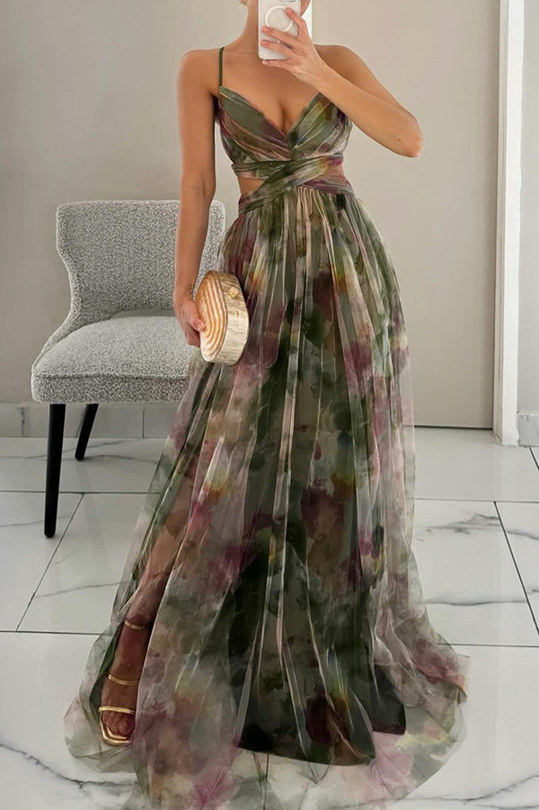 Pleated Maxi Dress with Spaghetti Straps