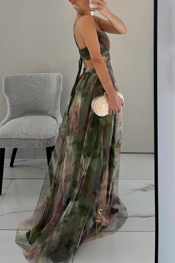 Pleated Maxi Dress with Spaghetti Straps