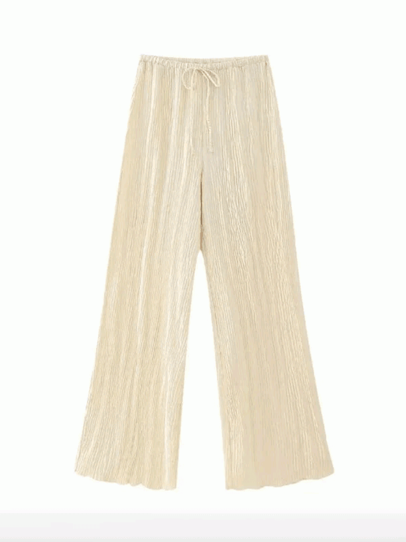 Pleated Two-Piece Set with Halter Top and Wide-Leg Trousers
