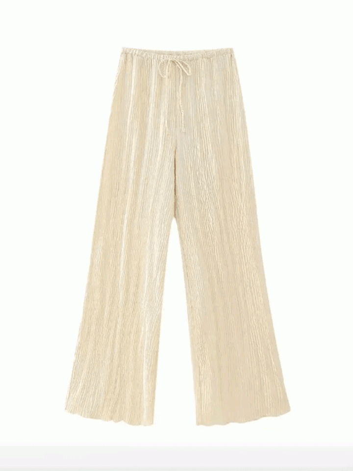 Pleated Two-Piece Set with Halter Top and Wide-Leg Trousers