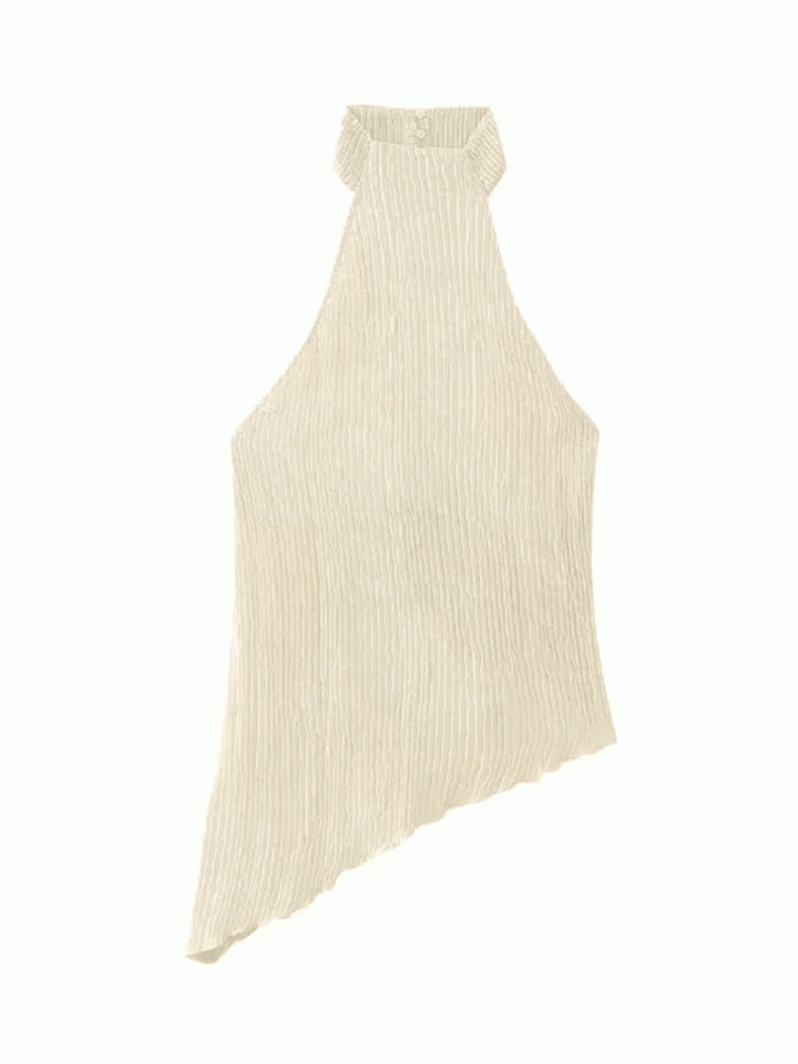 Pleated Two-Piece Set with Halter Top and Wide-Leg Trousers