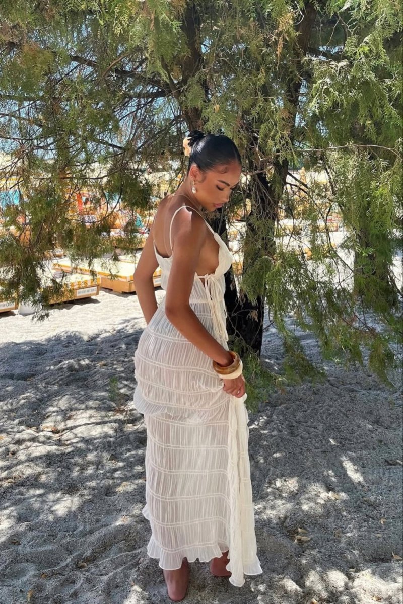 Tiered Maxi Dress with Spaghetti Straps and Side Tie Closure
