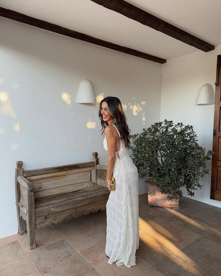 Tiered Maxi Dress with Spaghetti Straps and Side Tie Closure