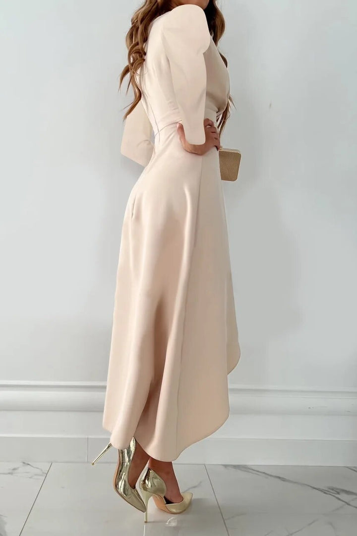 Wrap Midi Dress with V-Neckline, Long Sleeves and Waist Tie Detail