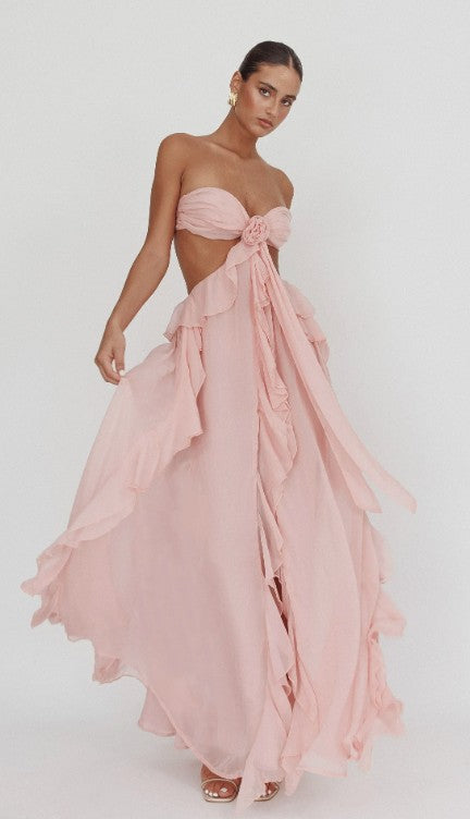 Ruffled Halter Maxi Dress with Tie-Back