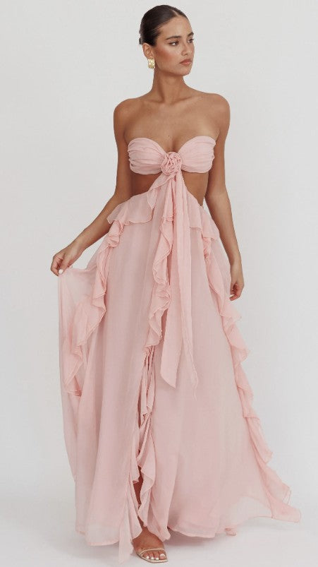 Ruffled Halter Maxi Dress with Tie-Back