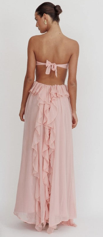 Ruffled Halter Maxi Dress with Tie-Back