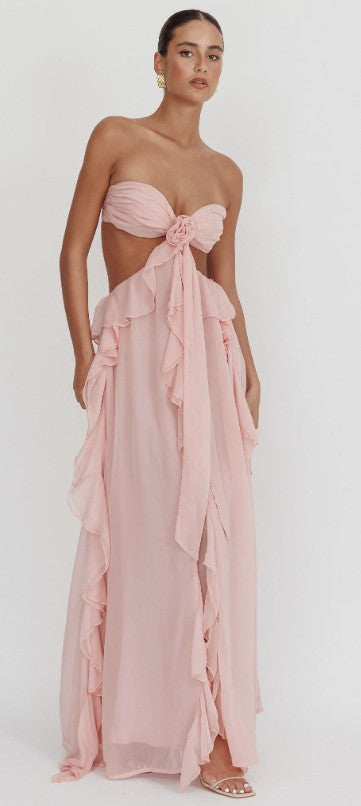 Ruffled Halter Maxi Dress with Tie-Back