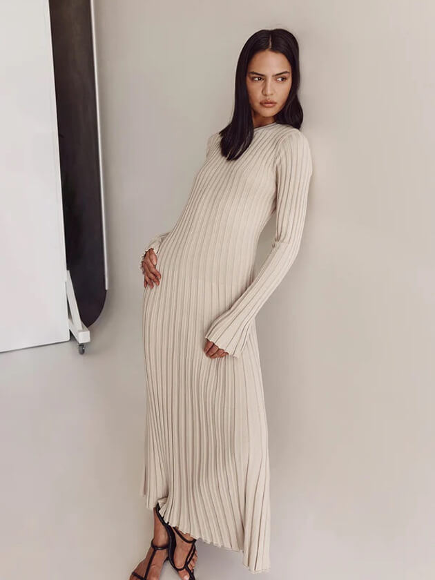 Ribbed Maxi Dress | Long Sleeve Knit Dress