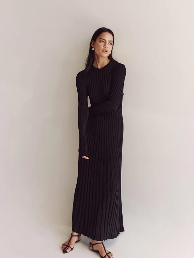 Ribbed Maxi Dress | Long Sleeve Knit Dress