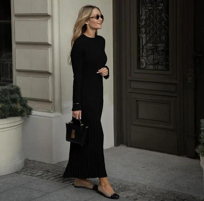 Ribbed Maxi Dress | Long Sleeve Knit Dress