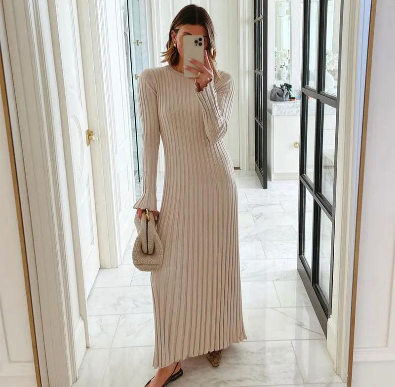 Ribbed Maxi Dress | Long Sleeve Knit Dress