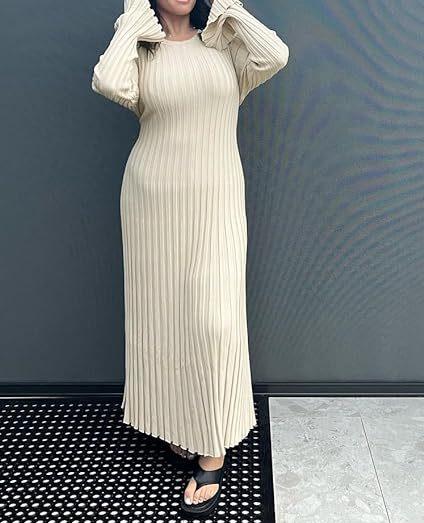 Ribbed Maxi Dress | Long Sleeve Knit Dress