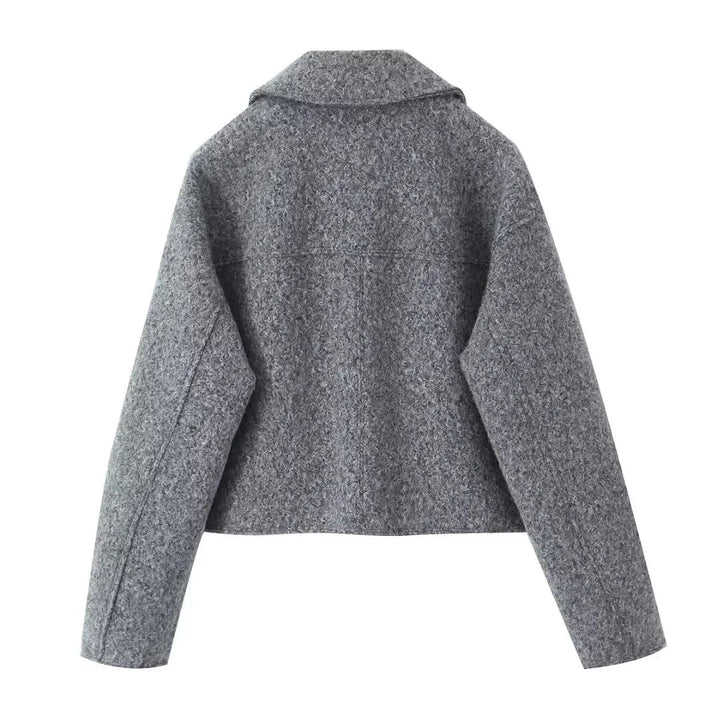 Cropped Wool-Blend Jacket with Zip Closure and Chest Flap Pockets