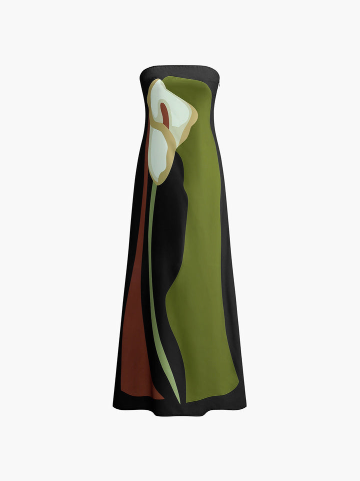 Strapless Maxi Dress with Straight Neckline and Back Slit